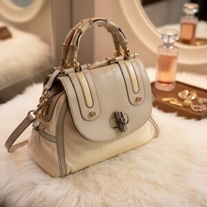 Gucci Cream Satchel with Bamboo Handle